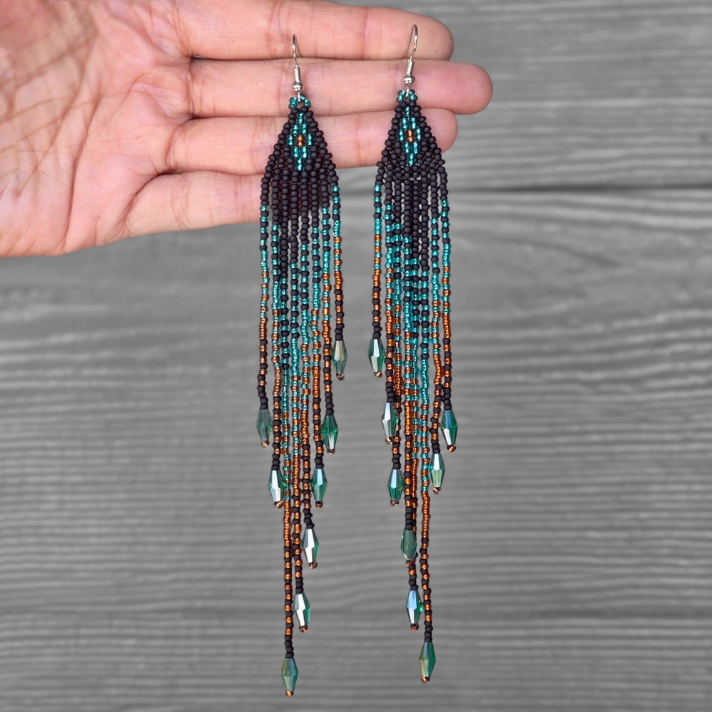 Ocean Luxe Boho Fringe Beaded Earrings Handmade Southwestern Jewelry
